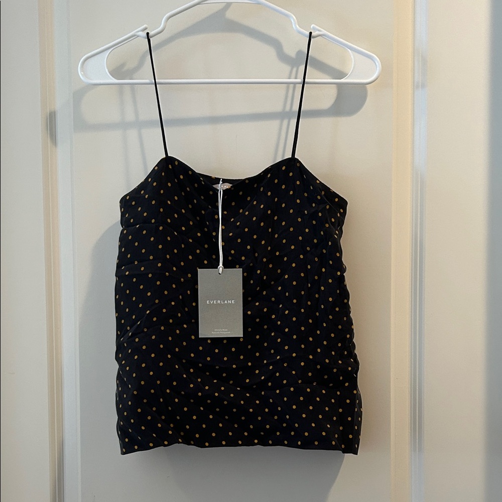 NWT Everlane the polka dot cami spaghetti strap lined top Black & Gold size 0